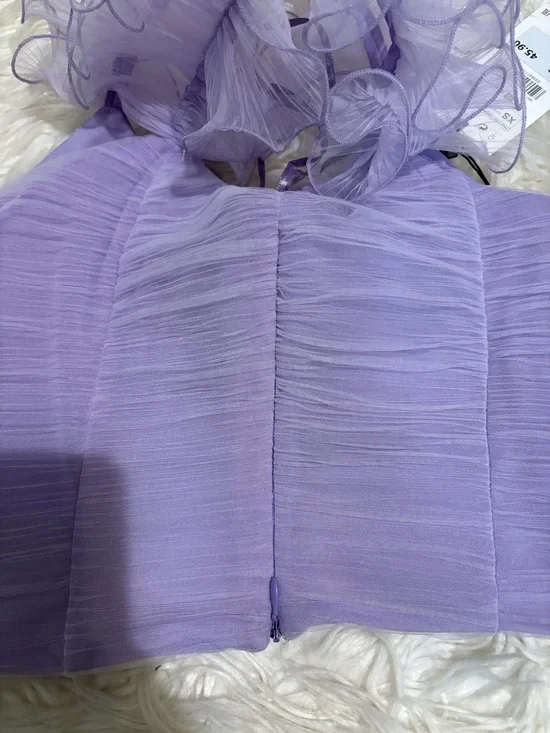 Zara Lilac Tulle Ruffle Strap Ruched Crop Top - Picture 6 of 10